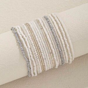 20 pc Minimal White Beaded Stackable Bracelet Set - Unisex